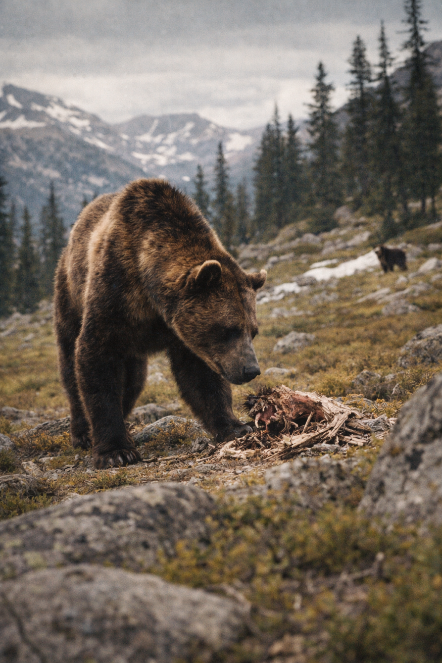 Brown bear in alpine landscape, proxy species for the short-faced bear